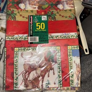 (2) 50sft VTG Cleo Wrapping Paper Christmas 8 Sheets/designs Santa Ornaments NOS